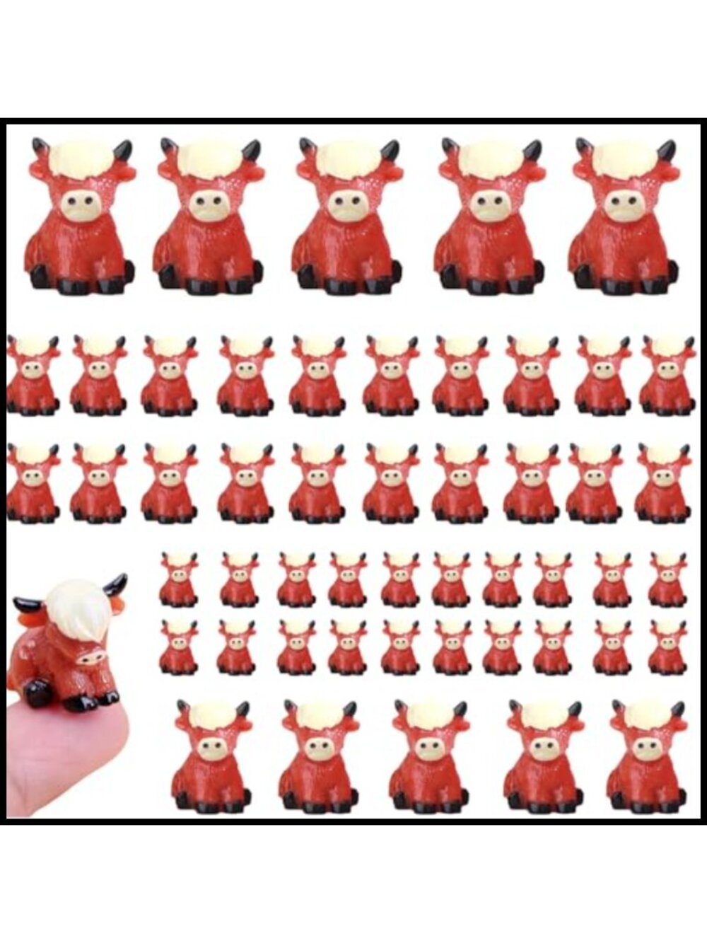 50 Pcs Mini Highland Cow Figurines Resin Sculptures Waterproof Durable